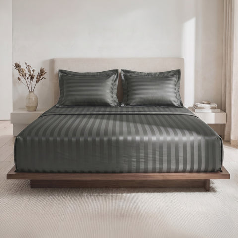 Galaxy | 100% Cotton 250 TC Damask Stripe | Eco-friendly & Wrinkle-free | 3 Piece (1 Bedsheet + 2 Pillow Covers) | Sateen Weave | Double Bed Sheet Set