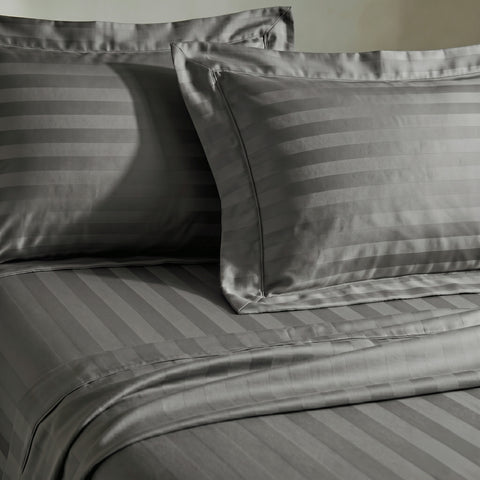 Galaxy | 100% Cotton 250 TC Damask Stripe | Eco-friendly & Wrinkle-free | 3 Piece (1 Bedsheet + 2 Pillow Covers) | Sateen Weave | Double Bed Sheet Set