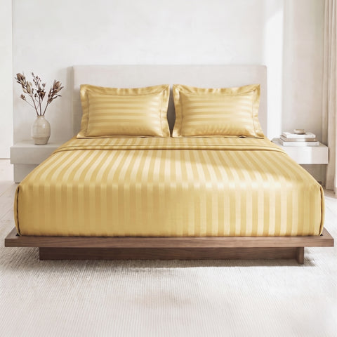 Galaxy | 100% Cotton 250 TC Damask Stripe | Eco-friendly & Wrinkle-free | 3 Piece (1 Bedsheet + 2 Pillow Covers) | Sateen Weave | Double Bed Sheet Set