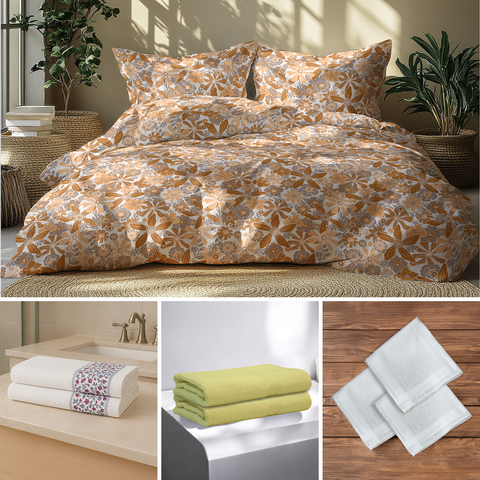 LANE LINEN Back to College Hostel Bedding & Bath Set - 100% Cotton 120TC  Set of 2 Single Bedsheet With Pillow Covers, 2 Pc Waffle Towel, 2 Pc Hand Towel, 3 Pc Handkerchiefs - Rustic Orange