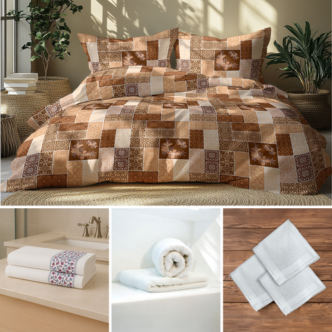 LANE LINEN Back to College Hostel Bedding & Bath Set - 100% Cotton 120TC  Set of 2 Single Bedsheet With Pillow Covers, 2 Pc Waffle Towel, 2 Pc Hand Towel, 3 Pc Handkerchiefs - Chestnut Brown