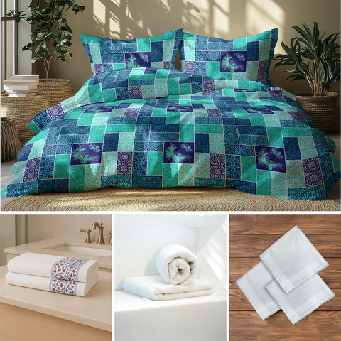 LANE LINEN Back to College Hostel Bedding & Bath Set - 100% Cotton 120TC Set of 2 Single Bedsheet With Pillow Covers, 2 Pc Waffle Towel, 2 Pc Hand Towel, 3 Pc Handkerchiefs - Serene Blue