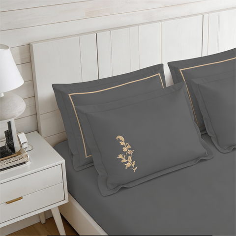 Riwayaat | 100% Cotton 300TC Embroidered Bedsheet | 3 Piece (1 Bedsheet + 2 Pillow Cover)| Moonlit Flora | Super King