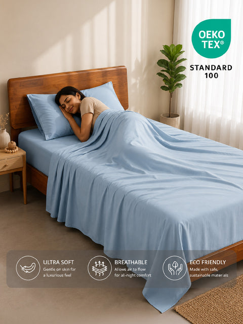 Organica | 100% organic Cotton Sheet Set | Soft & Breathable Fabric | 2 Piece (1 Bedsheet + 1 Pillow Cover) | Percale Weave | GOTS Certified - Single Bed Sheet Set