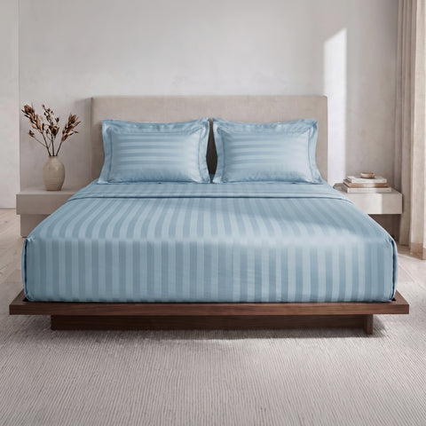 Galaxy | 100% Cotton 250 TC Damask Stripe | Eco-friendly & Wrinkle-free | 3 Piece (1 Bedsheet + 2 Pillow Covers) | Sateen Weave | Double Bed Sheet Set