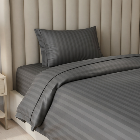 Galaxy | 100% Cotton 250 TC Damask Stripe | Eco-friendly & Wrinkle-free | 2 Piece (1 Bedsheet + 1 Pillow Covers) | Sateen Weave | Single Bed Sheet Set