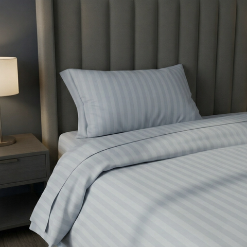 Galaxy | 100% Cotton 250 TC Damask Stripe | Eco-friendly & Wrinkle-free | 2 Piece (1 Bedsheet + 1 Pillow Covers) | Sateen Weave | Single Bed Sheet Set