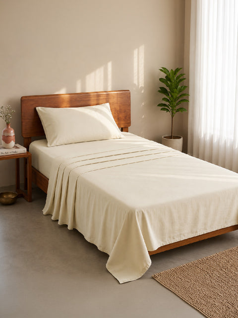 Organica | 100% organic Cotton Sheet Set | Soft & Breathable Fabric | 2 Piece (1 Bedsheet + 1 Pillow Cover) | Percale Weave | GOTS Certified - Single Bed Sheet Set