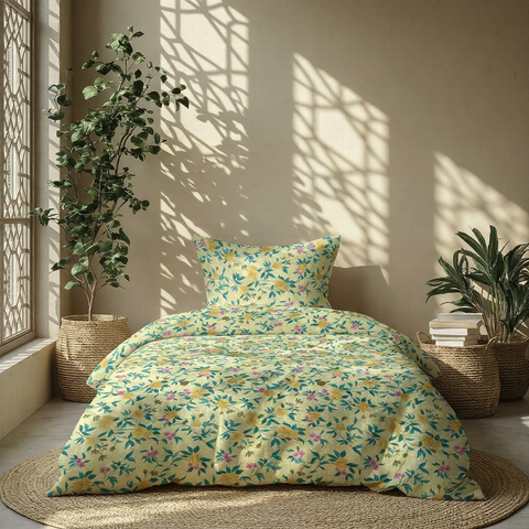 Gulmohar | 100% Cotton 120 TC Sheet Set | 4 Piece (2 Bedsheet + 2 Pillow Cover) | Percale Weave |  Oeko-TEX Certified - Single Bed Sheet Set