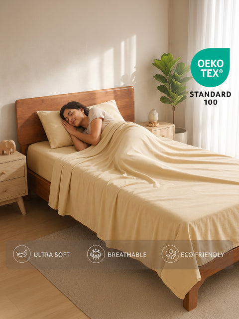 Organica | 100% organic Cotton Sheet Set | Soft & Breathable Fabric | 2 Piece (1 Bedsheet + 1 Pillow Cover) | Percale Weave | GOTS Certified - Single Bed Sheet Set