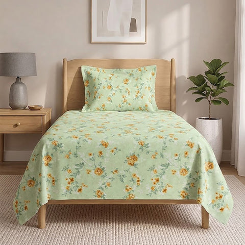 Symphony Vol 2 | 100% Cotton Sheet Set | Soft & Breathable Fabric | 2 Piece (1 Bedsheet + 1 Pillow Covers) | Single Bed Sheet Set