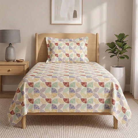 Symphony Vol 2 | 100% Cotton Sheet Set | Soft & Breathable Fabric | 2 Piece (1 Bedsheet + 1 Pillow Covers) | Single Bed Sheet Set