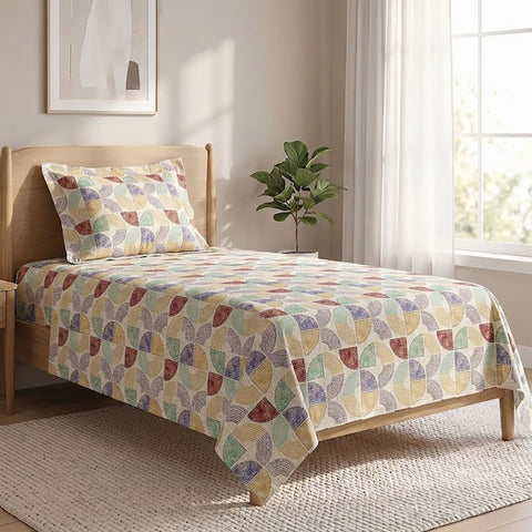 Symphony Vol 2 | 100% Cotton Sheet Set | Soft & Breathable Fabric | 2 Piece (1 Bedsheet + 1 Pillow Covers) | Single Bed Sheet Set