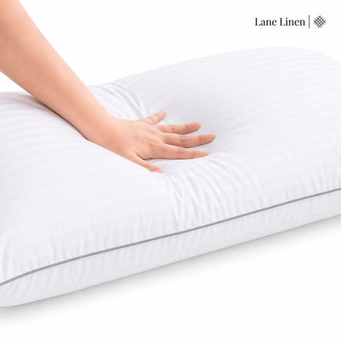 LANE LINEN Hollow Fiber Sleeping Pillows Set of 2 (16”x24”) - Soft and Fluffy | Bed Pillow for Back, Stomach or Side Sleepers - Hotel Quality | Comfortable & Durable - White