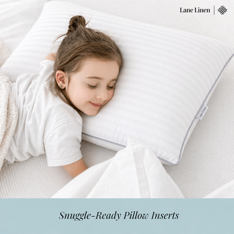 LANE LINEN Hollow Fiber Sleeping Pillows Set of 2 (16”x24”) - Soft and Fluffy | Bed Pillow for Back, Stomach or Side Sleepers - Hotel Quality | Comfortable & Durable - White