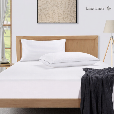 LANE LINEN Hollow Fiber Sleeping Pillows Set of 2 (16”x24”) - Soft and Fluffy | Bed Pillow for Back, Stomach or Side Sleepers - Hotel Quality | Comfortable & Durable - White