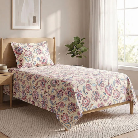 Symphony Vol 2 | 100% Cotton Sheet Set | Soft & Breathable Fabric | 2 Piece (1 Bedsheet + 1 Pillow Covers) | Single Bed Sheet Set