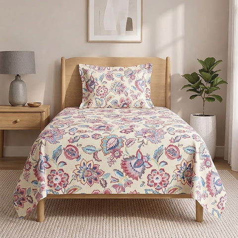 Symphony Vol 2 | 100% Cotton Sheet Set | Soft & Breathable Fabric | 2 Piece (1 Bedsheet + 1 Pillow Covers) | Single Bed Sheet Set