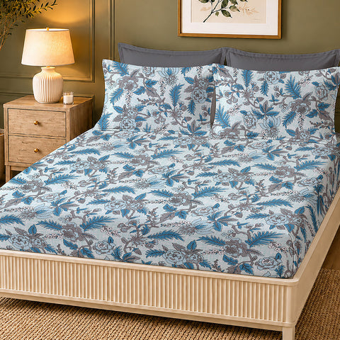 Symphony Vol 2 | 100% Cotton Sheet Set | Soft & Breathable Fabric | 3 Piece (1 Bedsheet + 2 Pillow Covers) | Super King Fitted Bed Sheet Set
