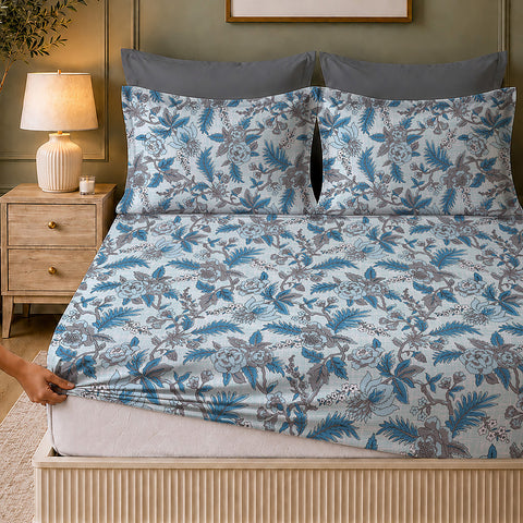 Symphony Vol 2 | 100% Cotton Sheet Set | Soft & Breathable Fabric | 3 Piece (1 Bedsheet + 2 Pillow Covers) | Super King Fitted Bed Sheet Set