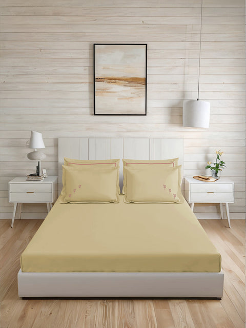 Riwayaat | 100% Cotton 300TC Embroidered Bedsheet | 5 Piece (1 Bedsheet + 4 Pillow Cover)| Bell-Botta | Super King