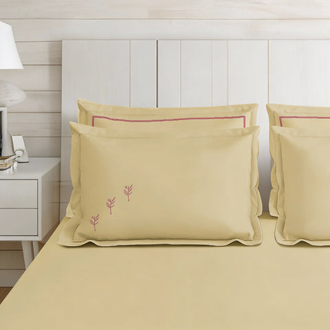 Riwayaat | 100% Cotton 300TC Embroidered Bedsheet | 5 Piece (1 Bedsheet + 4 Pillow Cover)| Bell-Botta | Super King