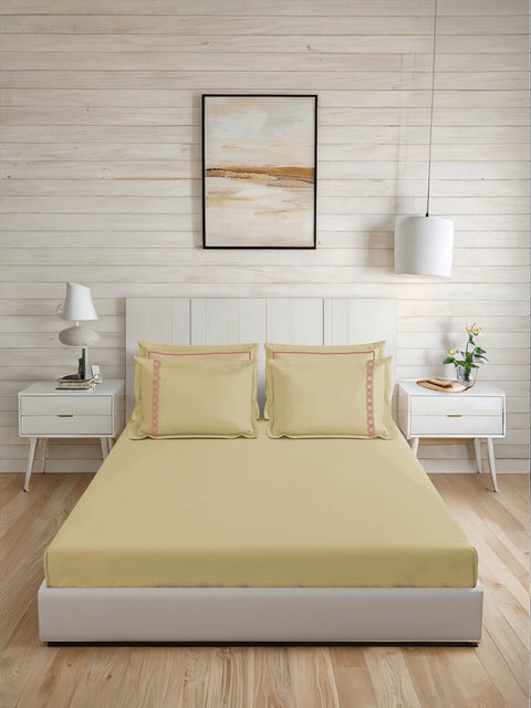 Riwayaat | 100% Cotton 300TC Embroidered Bedsheet | 5 Piece (1 Bedsheet + 4 Pillow Cover)| Infinity Wave | Super King