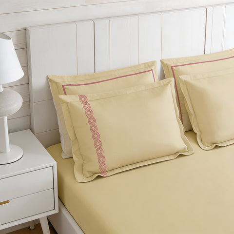 Riwayaat | 100% Cotton 300TC Embroidered Bedsheet | 5 Piece (1 Bedsheet + 4 Pillow Cover)| Infinity Wave | Super King