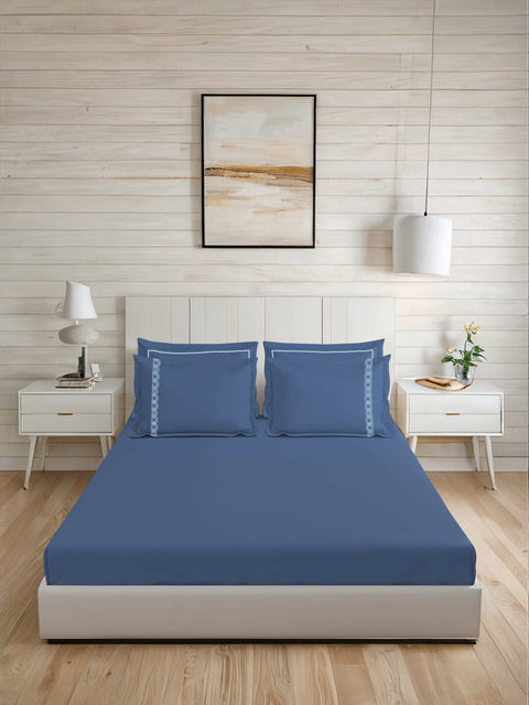 Riwayaat | 100% Cotton 300TC Embroidered Bedsheet | 5 Piece (1 Bedsheet + 4 Pillow Cover)| Infinity Wave | Super King