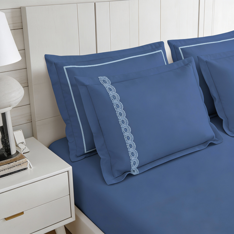 Riwayaat | 100% Cotton 300TC Embroidered Bedsheet | 5 Piece (1 Bedsheet + 4 Pillow Cover)| Infinity Wave | Super King