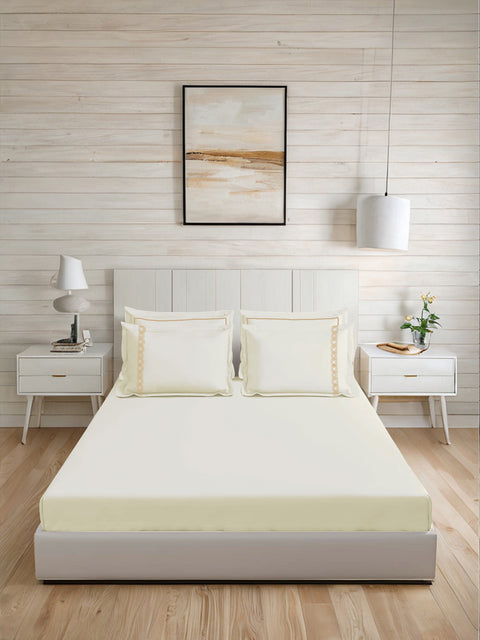 Riwayaat | 100% Cotton 300TC Embroidered Bedsheet | 5 Piece (1 Bedsheet + 4 Pillow Cover)| Infinity Wave | Super King