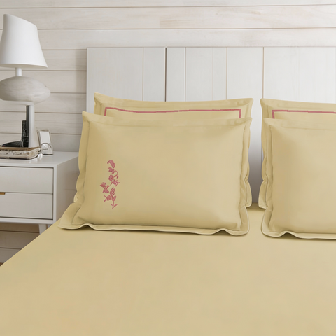 Riwayaat | 100% Cotton 300TC Embroidered Bedsheet | 3 Piece (1 Bedsheet + 2 Pillow Cover)| Moonlit Flora | Super King