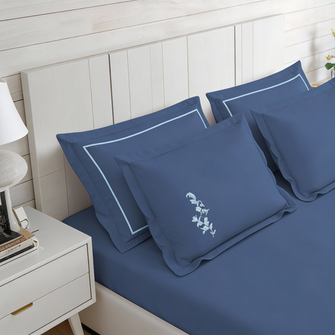 Riwayaat | 100% Cotton 300TC Embroidered Bedsheet | 3 Piece (1 Bedsheet + 2 Pillow Cover)| Moonlit Flora | Super King