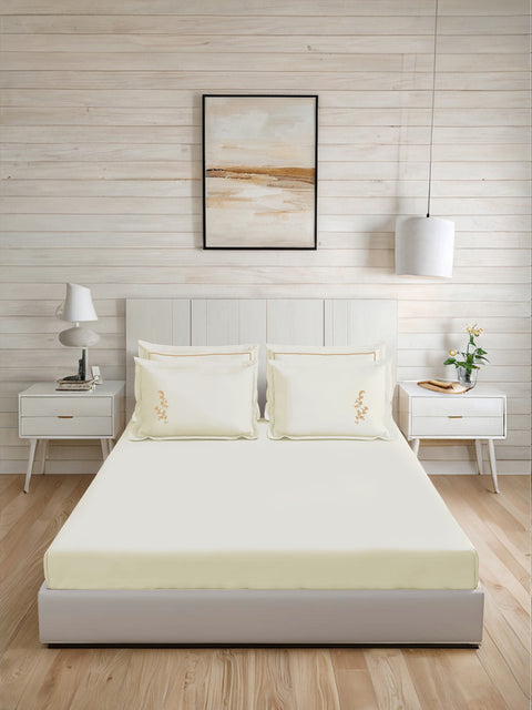 Riwayaat | 100% Cotton 300TC Embroidered Bedsheet | 3 Piece (1 Bedsheet + 2 Pillow Cover)| Moonlit Flora | Super King