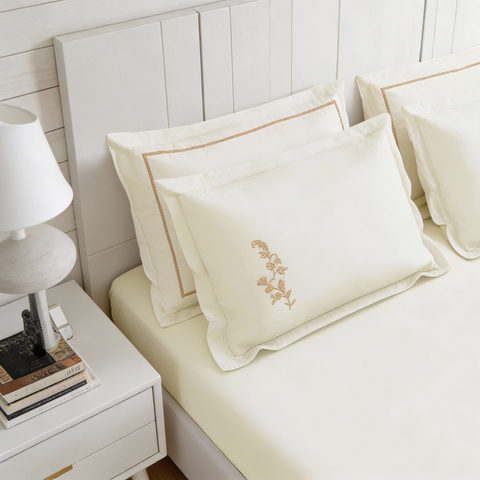 Riwayaat | 100% Cotton 300TC Embroidered Bedsheet | 3 Piece (1 Bedsheet + 2 Pillow Cover)| Moonlit Flora | Super King