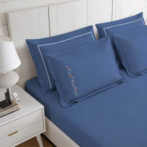 Riwayaat | 100% Cotton 300TC Embroidered Bedsheet | 3 Piece (1 Bedsheet + 2 Pillow Cover) | Regal Bloom | Super King