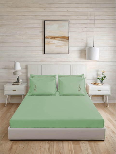 Riwayaat | 100% Cotton 300TC Embroidered Bedsheet | 3 Piece (1 Bedsheet + 2 Pillow Cover)| Moonlit Flora | Super King