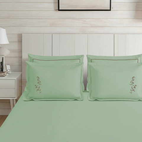 Riwayaat | 100% Cotton 300TC Embroidered Bedsheet | 3 Piece (1 Bedsheet + 2 Pillow Cover)| Moonlit Flora | Super King
