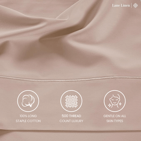 Lane Linen 500TC 100% Cotton Caligo Queen Fitted Satin Sheet Set - Sephia Rose