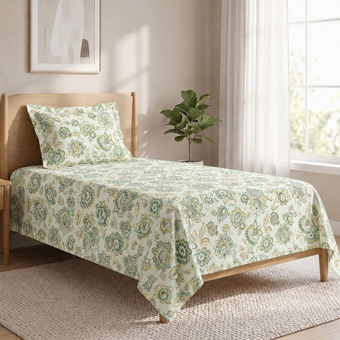 Symphony Vol 2 | 100% Cotton Sheet Set | Soft & Breathable Fabric | 2 Piece (1 Bedsheet + 1 Pillow Covers) | Single Bed Sheet Set