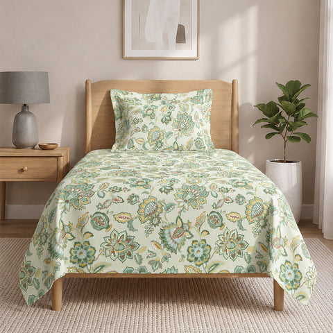Symphony Vol 2 | 100% Cotton Sheet Set | Soft & Breathable Fabric | 2 Piece (1 Bedsheet + 1 Pillow Covers) | Single Bed Sheet Set