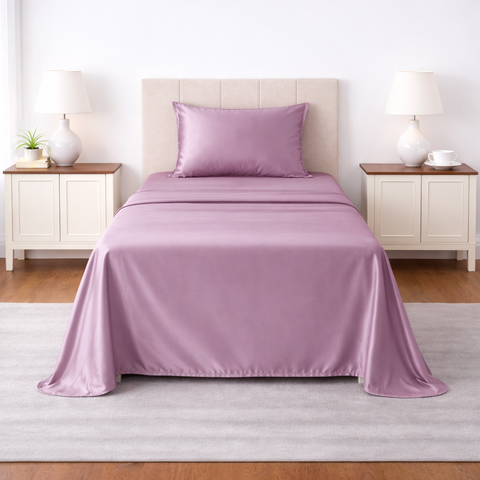 Satin Fantasy | 100% Cotton 250 TC | Eco-friendly & Wrinkle-free | 2 Piece (1 Bedsheet + 1 Pillow Covers) | Sateen Weave | Single Bed Sheet Set