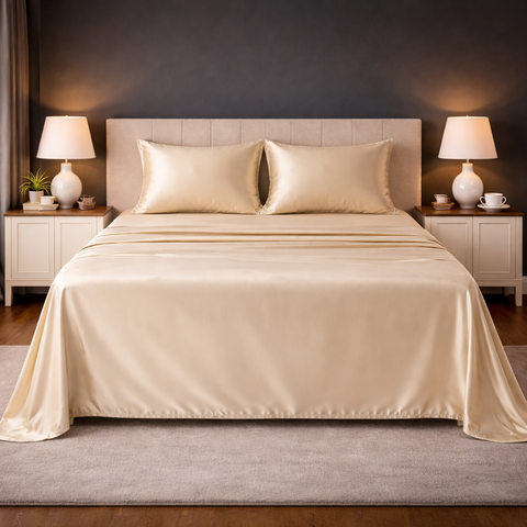 Satin Fantasy | 100% Cotton 250 TC | Eco-friendly & Wrinkle-free | 3 Piece (2 Bedsheet + 1 Pillow Covers) | Sateen Weave | Super King Bed Sheet Set