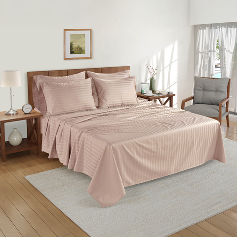 The Royal Collection - 100% Egyptian Cotton Stripe Super King Size Bedsheet Set - White