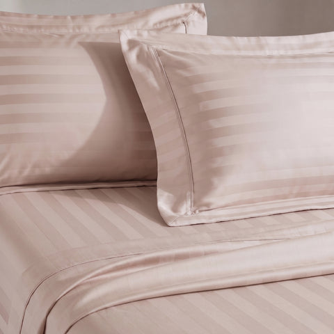 Galaxy | 100% Cotton 250 TC Damask Stripe | Eco-friendly & Wrinkle-free | 3 Piece (1 Bedsheet + 2 Pillow Covers) | Sateen Weave | Double Bed Sheet Set