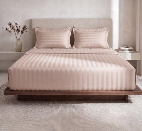 Galaxy | 100% Cotton 250 TC Damask Stripe | Eco-friendly & Wrinkle-free | 3 Piece (1 Bedsheet + 2 Pillow Covers) | Sateen Weave | Double Bed Sheet Set