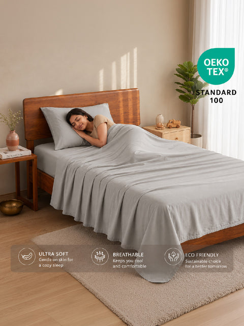 Organica | 100% organic Cotton Sheet Set | Soft & Breathable Fabric | 2 Piece (1 Bedsheet + 1 Pillow Cover) | Percale Weave | GOTS Certified - Single Bed Sheet Set