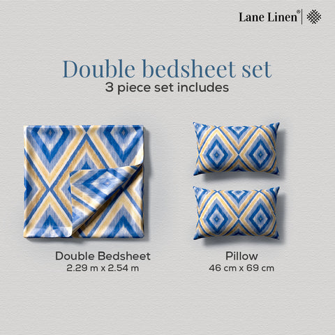 Symphony | 100% Cotton Sheet Set | Soft & Breathable Fabric | 3 Piece (1 Bedsheet + 2 Pillow Covers) | Double Bed Sheet Set