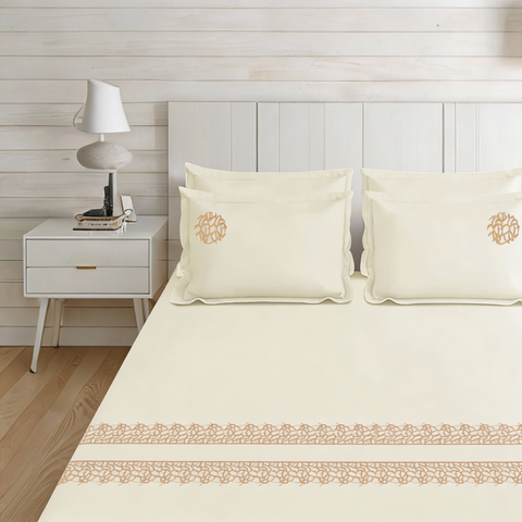 Thread Art | 100% Cotton 300TC Embroidered Bedsheet | 3 Piece (1 Bedsheet + 2 Pillow Cover) | Artisan Lace | Super King