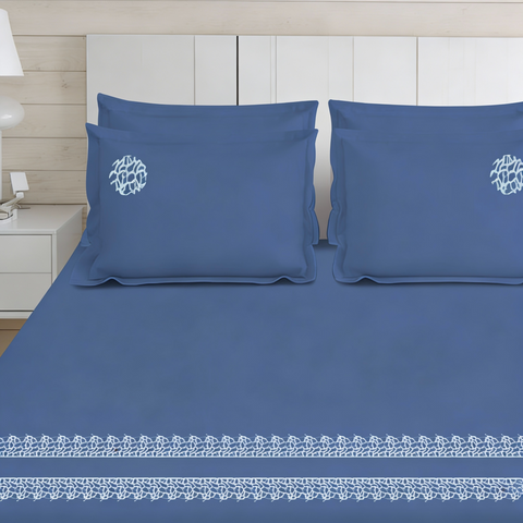 Thread Art | 100% Cotton 300TC Embroidered Bedsheet | 3 Piece (1 Bedsheet + 2 Pillow Cover) | Artisan Lace | Super King